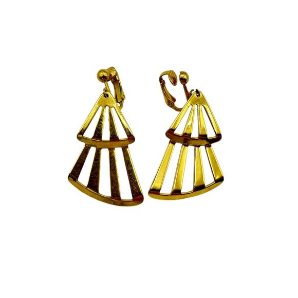 Vintage Gold Tone Geometric Clip On Earrings Jewelry Accessory - Picture 8 of 11